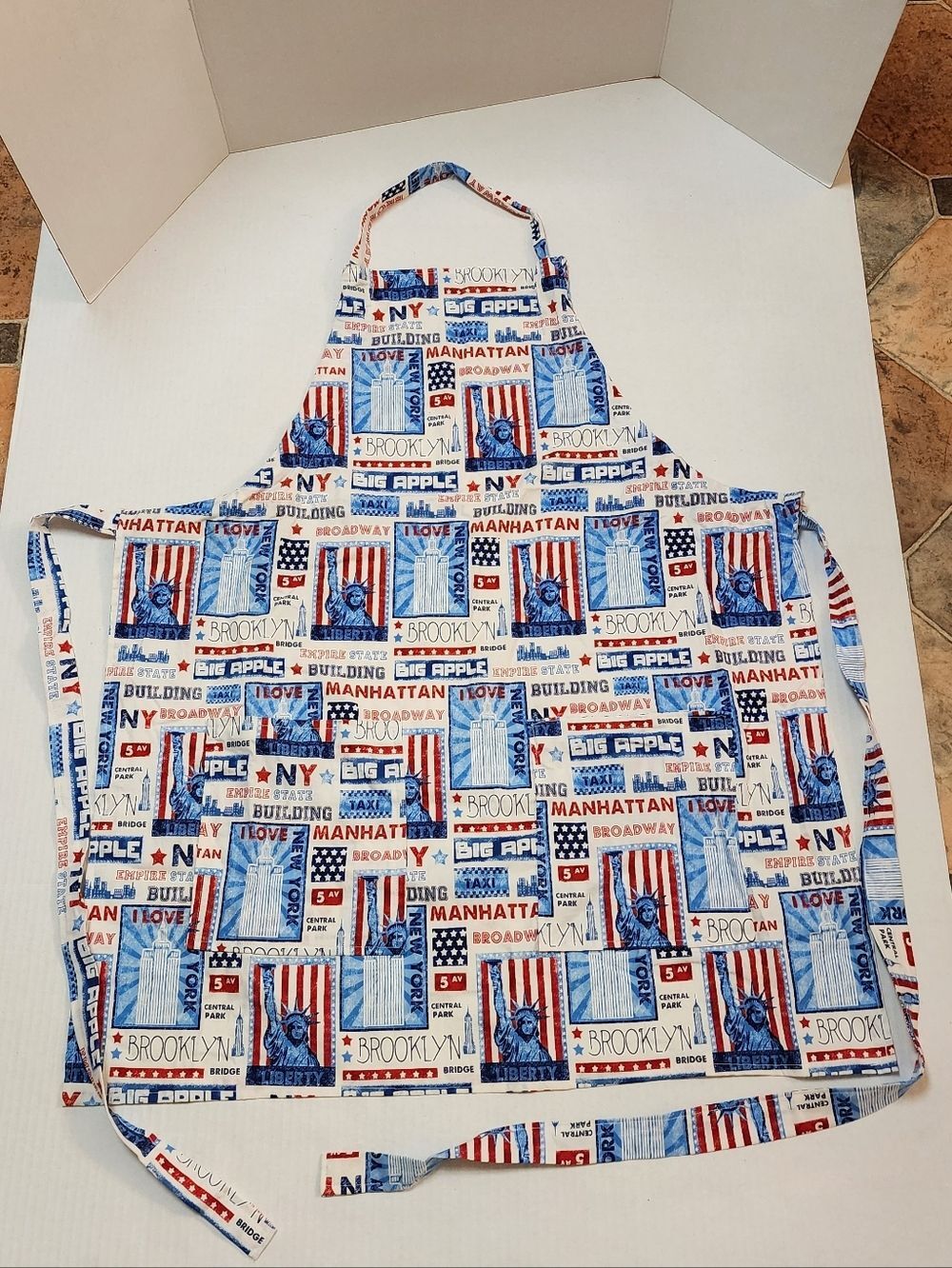 Classic New York Print Cotton  or Cotton blend Apron - Red & Blue Patriotic